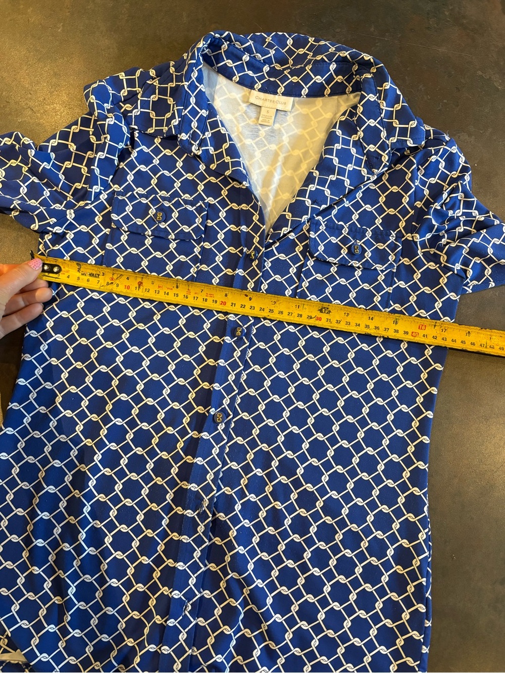 Charter Club Blue Geometric Button-Up Blouse Small - Picture 4 of 8